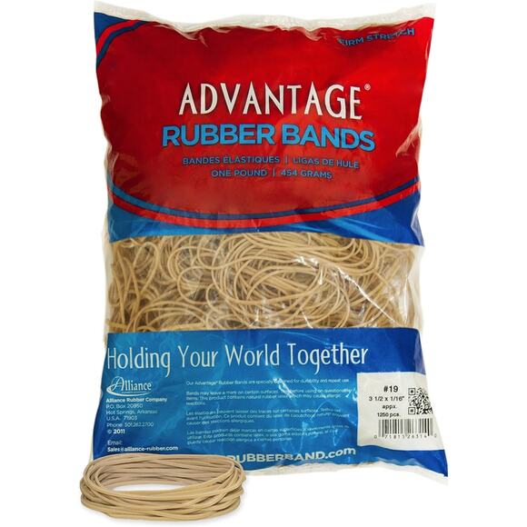 1lb bag Alliance Rubber Elastic Bands #26194  Size #19 about 1250 rubber bands - Picture 1 of 4